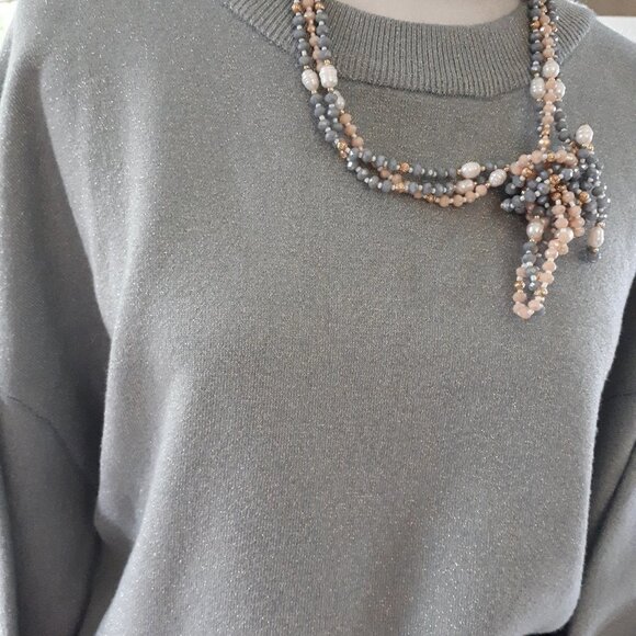 EUC H&M blue grey metallised fibre accent sweater top - Picture 3 of 11